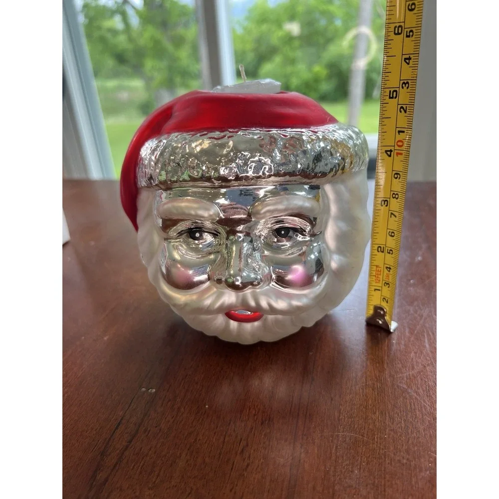 Vtg Dept 56 Christmas Candle Holder Mercury Glass Santa Votive Hand Painted‎